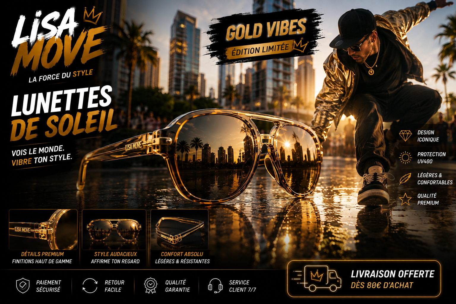 Lunettes de soleil Gold vibes